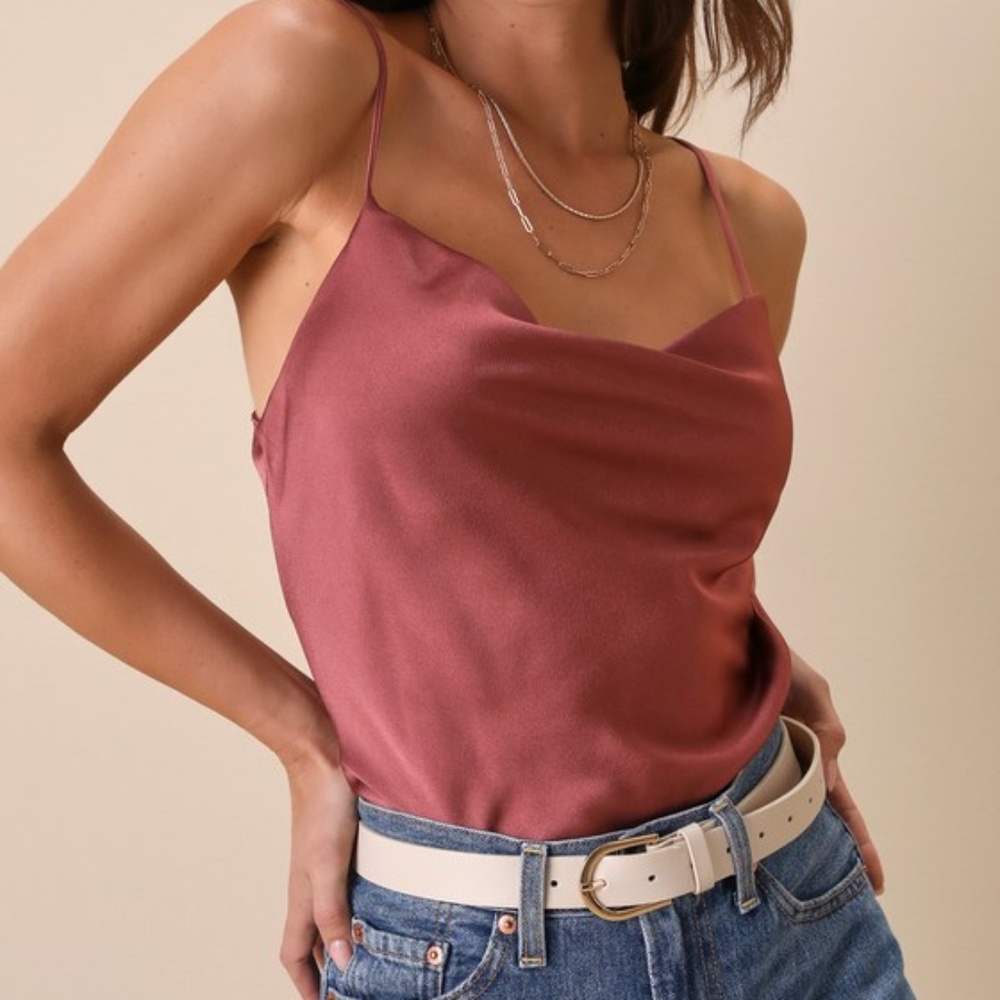 BNWT- Emmerson Rusty Rose Satin Sleeveless Cowl Neck Bodysuit